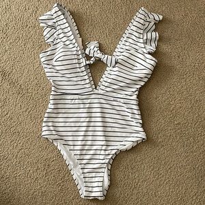 Cupshe Black and white Stripe Ruffle One Piece Swimsuit